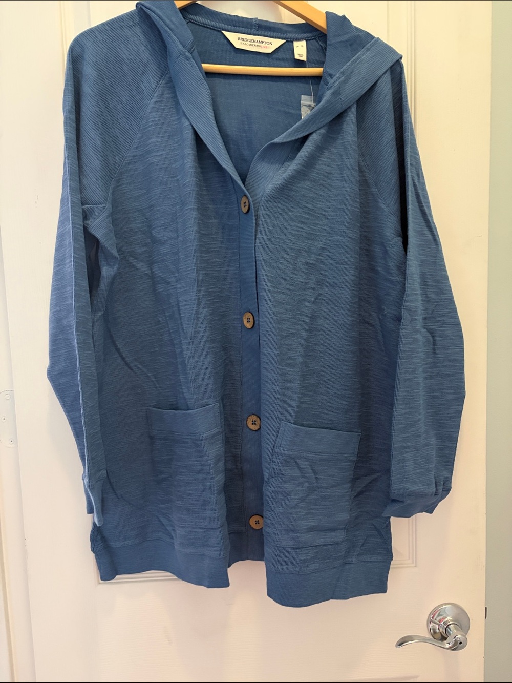 Isaac Mizrahi Slate Blue Hooded Button Cardigan